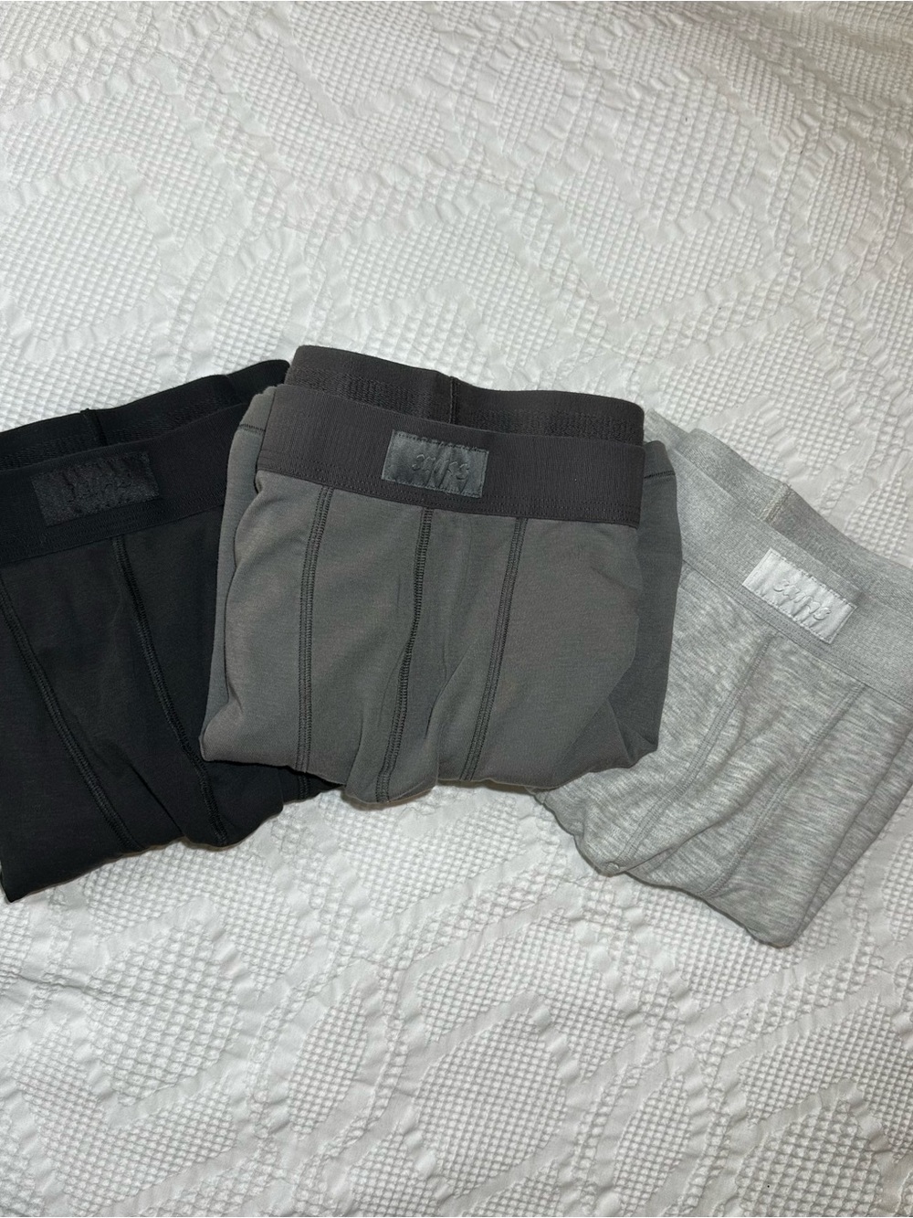 SKIMS Men's 5” Boxer Briefs 3-Pack in Black, Charcoal & Light Gray